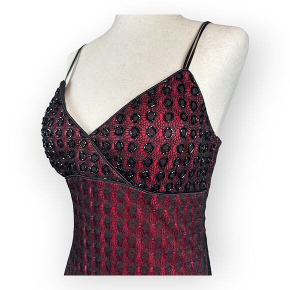 Vintage 1990's Women's Whimsigoth Red and Black Gown Evening Dress Size 8 Petite - Picture 3 of 7